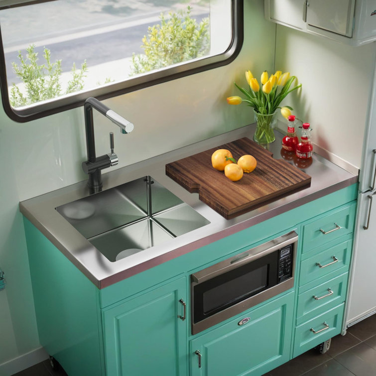 MENSARJOR Stainless Steel Countertop with Integrated Deep Sink Left, For Van Galley RV Kitchen ...